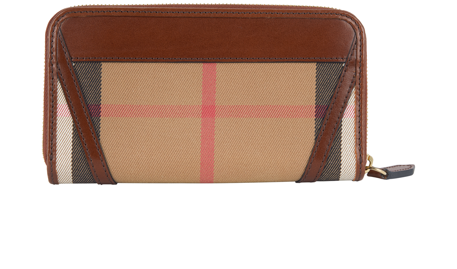 Burberry House Check Zip Around Wallet, &pound;110, Accessories, Beige/Brown, Canvas/Leather, Back view